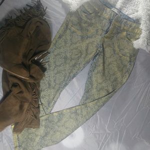 🌷🌻 FP gold coated damask pattern jeans